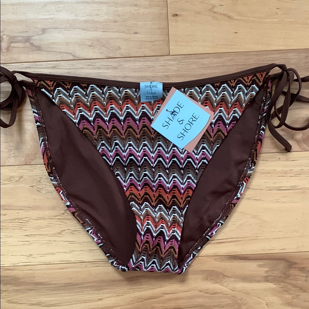 Shade & Shore Brown and Pink Chevron Bikini bottom